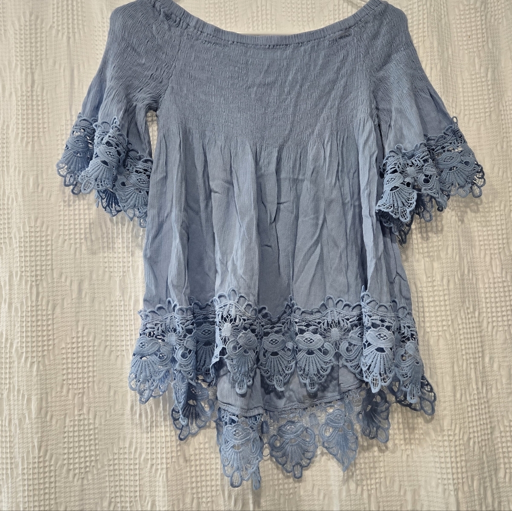 Rue21 Light Blue Lace Accent Blouse